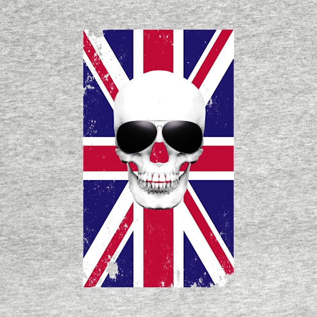 Distressed Union Jack Flag With a Skull Wearing Sunglasses UK United Kingdom Great Britain British by DazzlingApparel